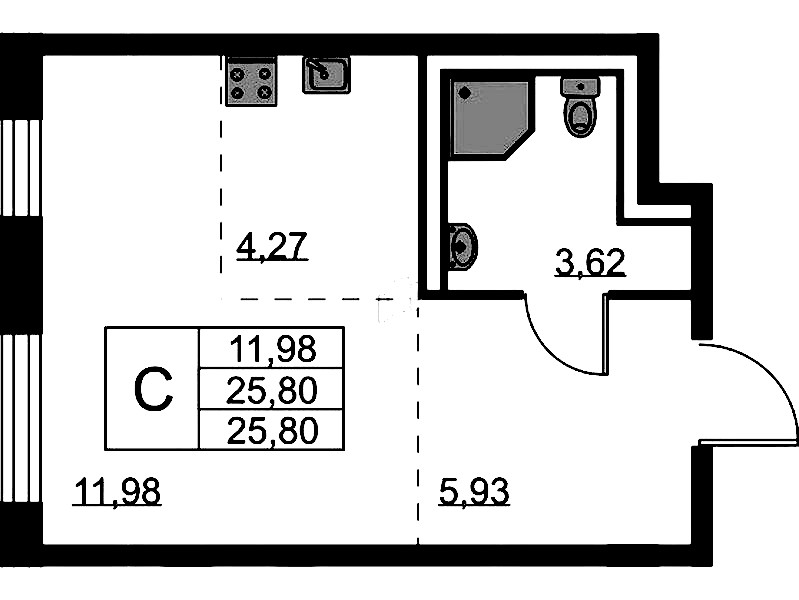 Квартира студия 25.8 м², 2/9 эт., ЖК «Квартал Лаголово»